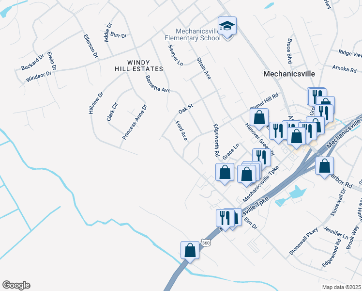 map of restaurants, bars, coffee shops, grocery stores, and more near 8190 Signal Hill Road in Mechanicsville