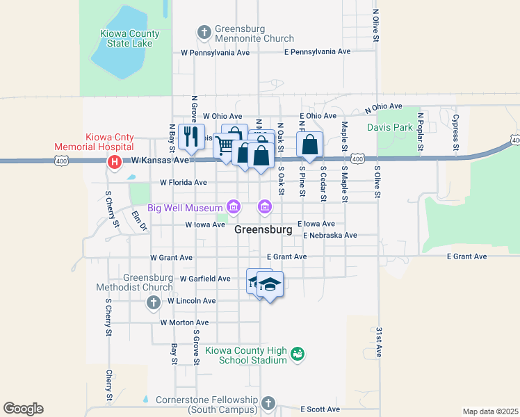 map of restaurants, bars, coffee shops, grocery stores, and more near 310 South Main Street in Greensburg