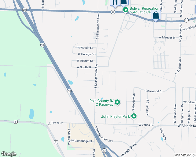 map of restaurants, bars, coffee shops, grocery stores, and more near 1206 South Killingsworth Avenue in Bolivar