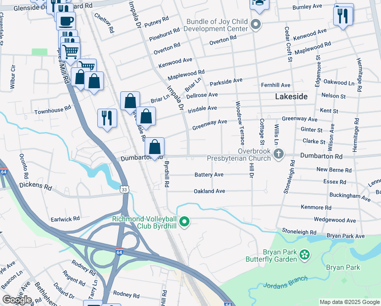 map of restaurants, bars, coffee shops, grocery stores, and more near 2932 Dumbarton Road in Richmond