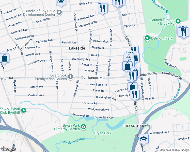 map of restaurants, bars, coffee shops, grocery stores, and more near 2400 Dumbarton Road in Richmond