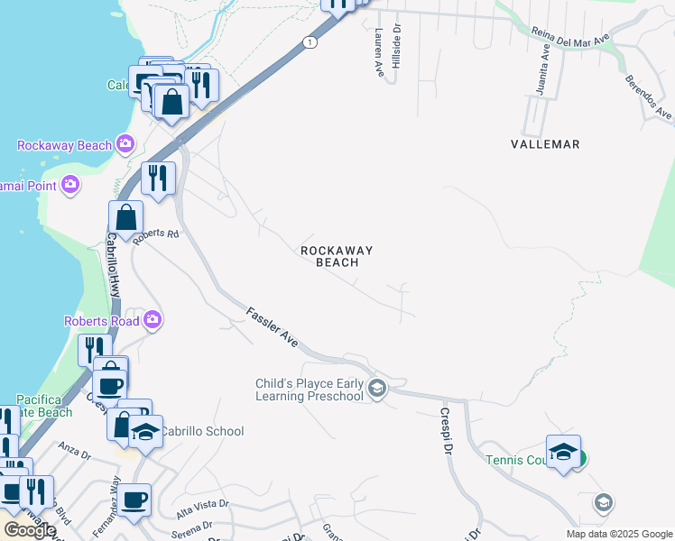 map of restaurants, bars, coffee shops, grocery stores, and more near 759 Rockaway Beach Avenue in Pacifica