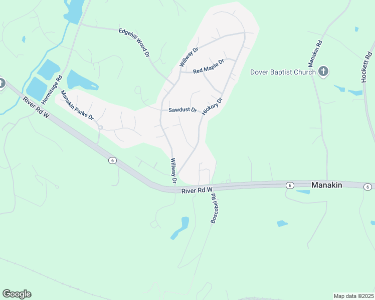 map of restaurants, bars, coffee shops, grocery stores, and more near 108 Hickory Drive in Manakin-Sabot
