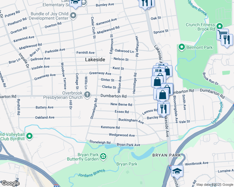 map of restaurants, bars, coffee shops, grocery stores, and more near 2400 Dumbarton Road in Richmond
