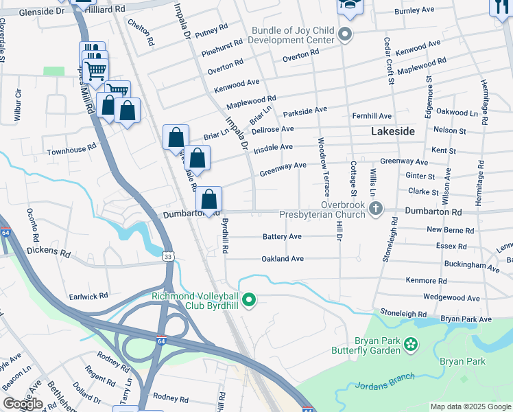 map of restaurants, bars, coffee shops, grocery stores, and more near 2932 Dumbarton Road in Richmond