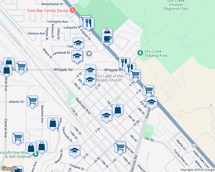 map of restaurants, bars, coffee shops, grocery stores, and more near 33335 6th Street in Union City