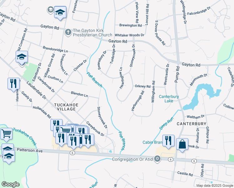 map of restaurants, bars, coffee shops, grocery stores, and more near 1507 Hearthglow Lane in Henrico