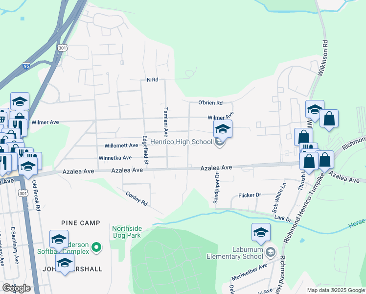 map of restaurants, bars, coffee shops, grocery stores, and more near 403 Willomett Avenue in Richmond