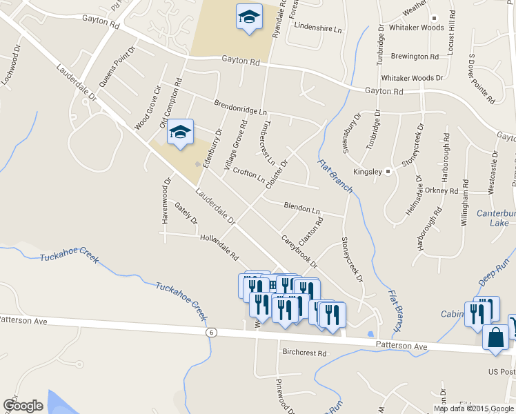map of restaurants, bars, coffee shops, grocery stores, and more near 1609 Careybrook Drive in Henrico