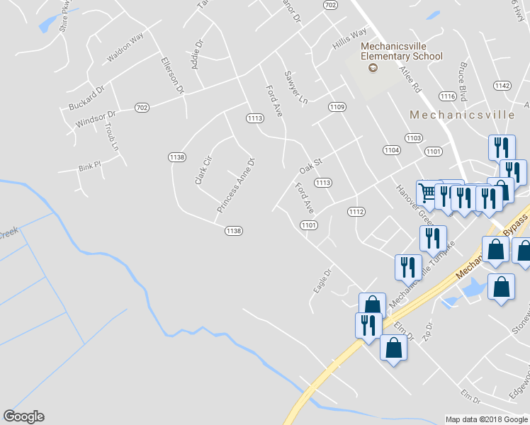 map of restaurants, bars, coffee shops, grocery stores, and more near 8230 Oak Street in Mechanicsville
