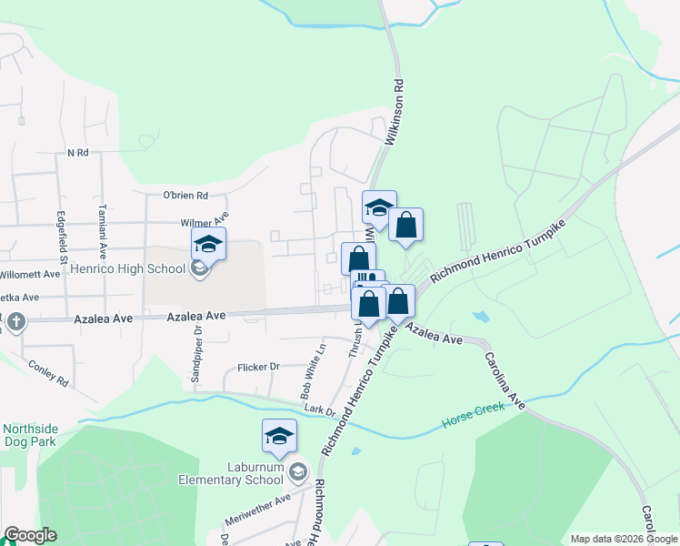 map of restaurants, bars, coffee shops, grocery stores, and more near in Henrico County