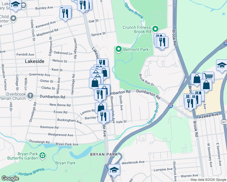 map of restaurants, bars, coffee shops, grocery stores, and more near 5513 Bloomingdale Avenue in Richmond
