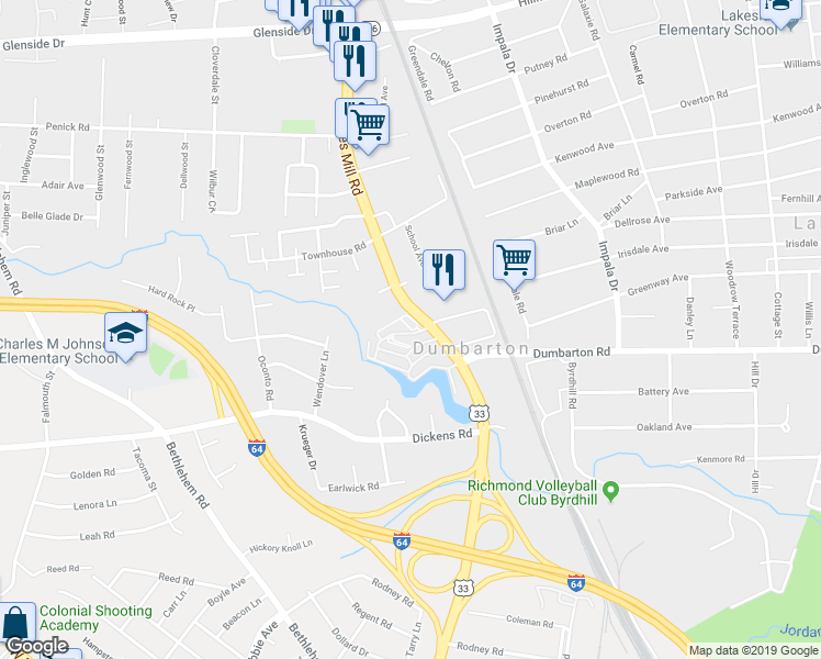 map of restaurants, bars, coffee shops, grocery stores, and more near 5606 Staples Mill Road in Richmond