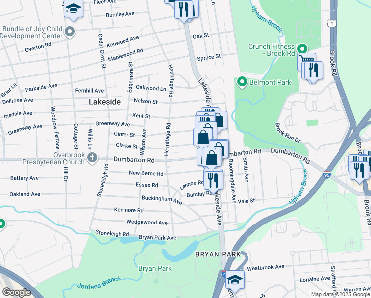map of restaurants, bars, coffee shops, grocery stores, and more near 2122 Clarke Street in Richmond