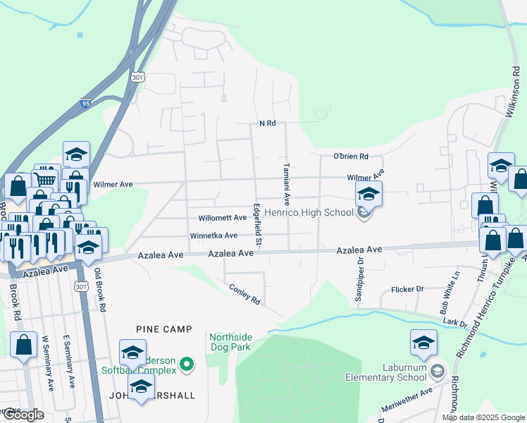 map of restaurants, bars, coffee shops, grocery stores, and more near 512 Willomett Avenue in Richmond