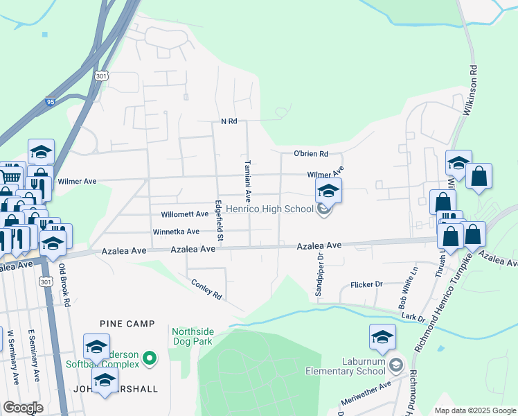 map of restaurants, bars, coffee shops, grocery stores, and more near 410 Willomett Avenue in Richmond