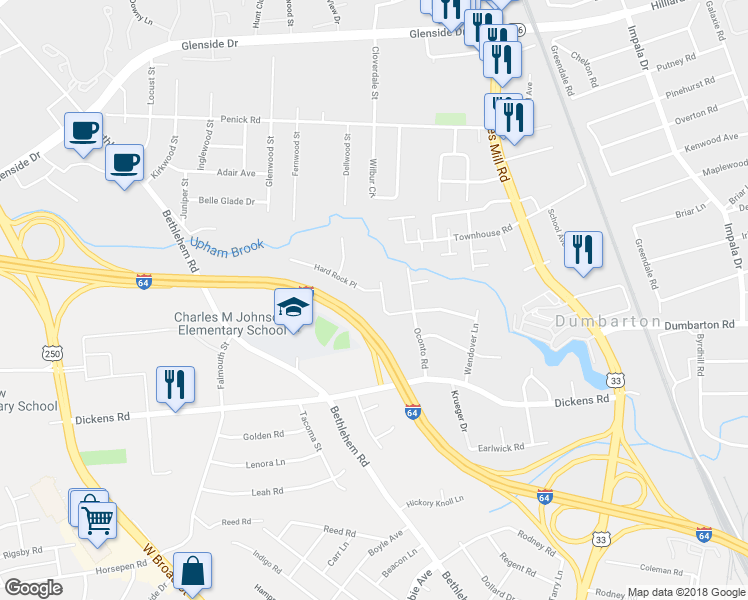 map of restaurants, bars, coffee shops, grocery stores, and more near 3302 Listerbrook Court in Richmond