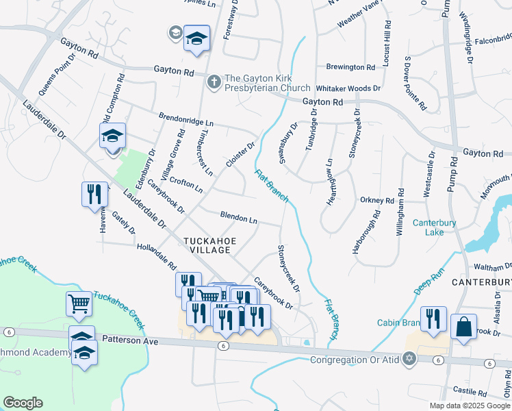 map of restaurants, bars, coffee shops, grocery stores, and more near 11403 Homestead Lane in Richmond