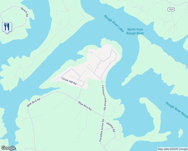 map of restaurants, bars, coffee shops, grocery stores, and more near Fentress Lookout Road in Falls of Rough