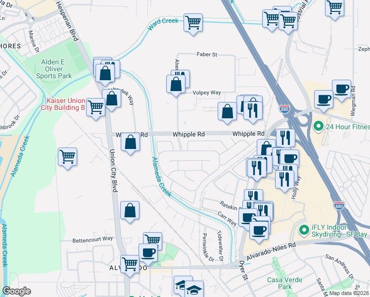 map of restaurants, bars, coffee shops, grocery stores, and more near 2963 Sorrento Way in Union City