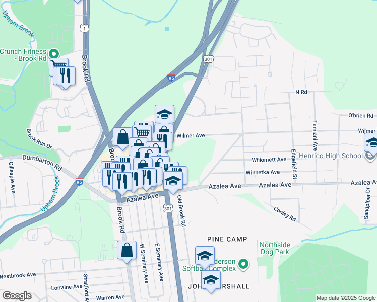 map of restaurants, bars, coffee shops, grocery stores, and more near in Richmond