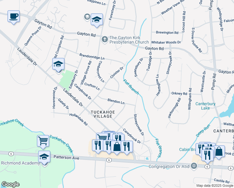 map of restaurants, bars, coffee shops, grocery stores, and more near 11409 Homestead Lane in Richmond