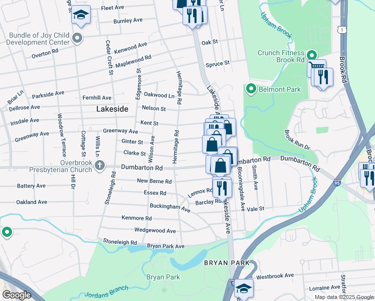 map of restaurants, bars, coffee shops, grocery stores, and more near 2122 Clarke Street in Richmond