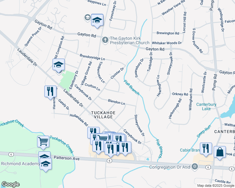 map of restaurants, bars, coffee shops, grocery stores, and more near 11409 Homestead Lane in Richmond