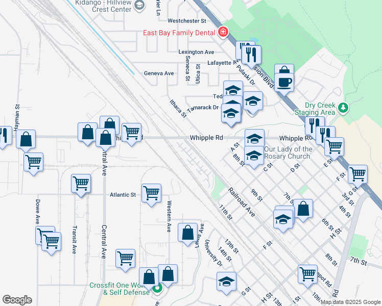 map of restaurants, bars, coffee shops, grocery stores, and more near 1036 Montoya Terrace in Union City