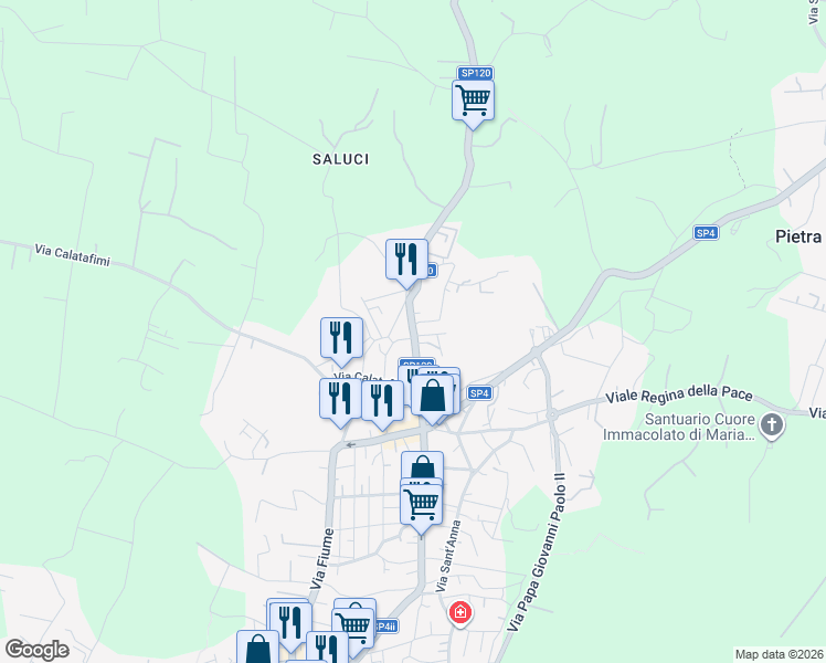 map of restaurants, bars, coffee shops, grocery stores, and more near 101 SP120 in Belpasso
