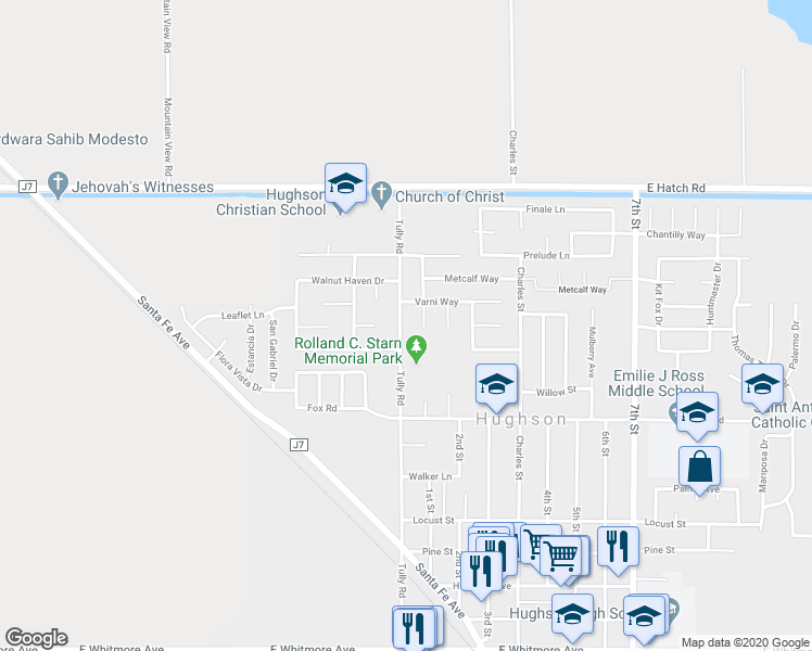 map of restaurants, bars, coffee shops, grocery stores, and more near 1726 Tully Road in Hughson