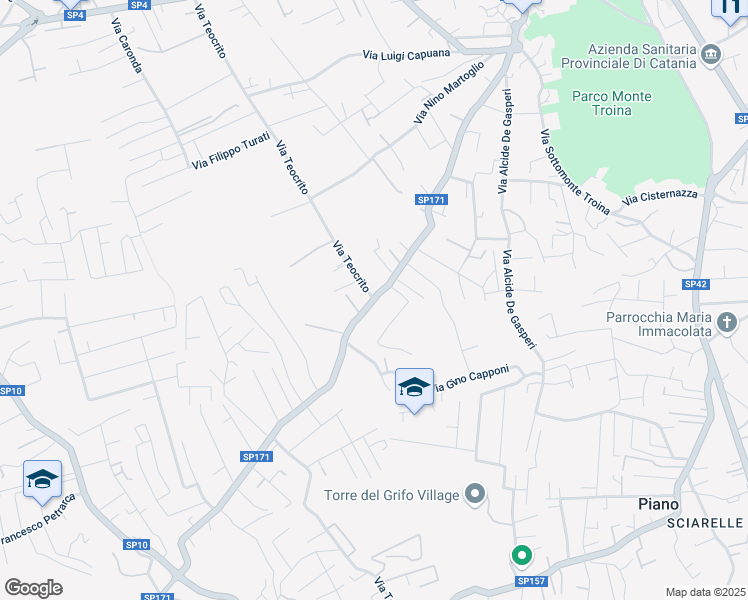 map of restaurants, bars, coffee shops, grocery stores, and more near 45 Via delle Ginestre in Pedara