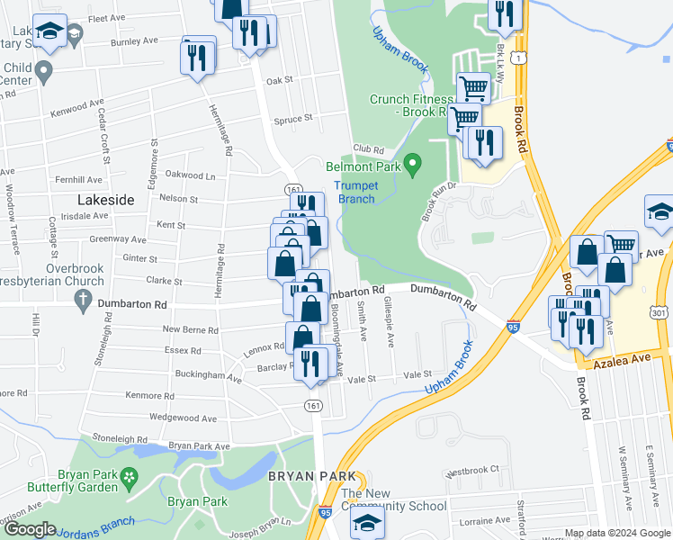 map of restaurants, bars, coffee shops, grocery stores, and more near 5513 Bloomingdale Avenue in Richmond