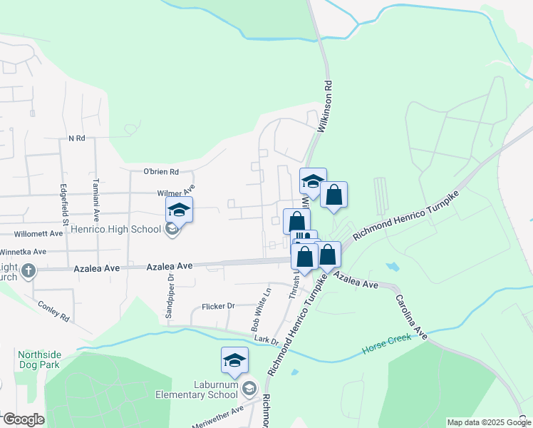 map of restaurants, bars, coffee shops, grocery stores, and more near 225 Carleigh Court in Richmond