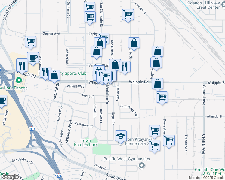 map of restaurants, bars, coffee shops, grocery stores, and more near 34 Liston Way in Union City