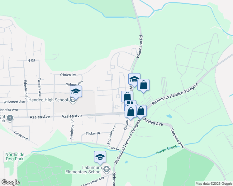 map of restaurants, bars, coffee shops, grocery stores, and more near 233 Carleigh Court in Richmond