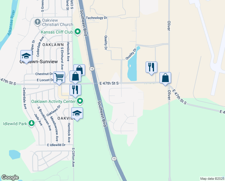 map of restaurants, bars, coffee shops, grocery stores, and more near 4113 Jonquil Street in Wichita