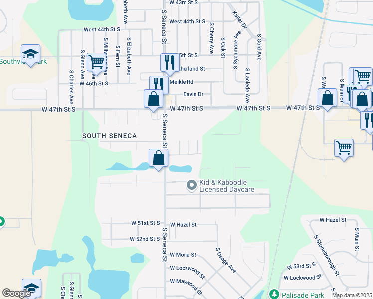 map of restaurants, bars, coffee shops, grocery stores, and more near 4960 South Seneca Street in Wichita
