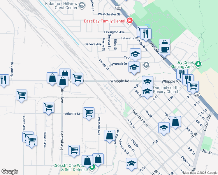 map of restaurants, bars, coffee shops, grocery stores, and more near 1036 Montoya Terrace in Union City