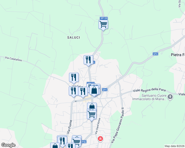 map of restaurants, bars, coffee shops, grocery stores, and more near 101 Strada Provinciale 120 in Belpasso