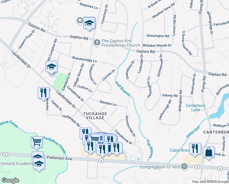 map of restaurants, bars, coffee shops, grocery stores, and more near 11404 Homestead Lane in Richmond