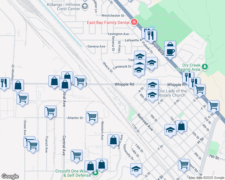 map of restaurants, bars, coffee shops, grocery stores, and more near 1028 Montoya Terrace in Union City