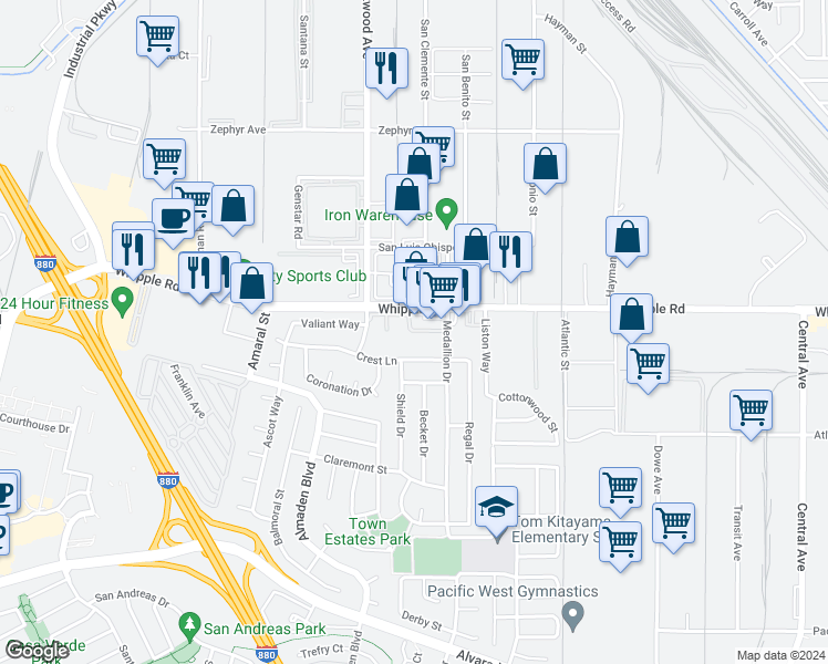 map of restaurants, bars, coffee shops, grocery stores, and more near 32306 Crest Lane in Union City