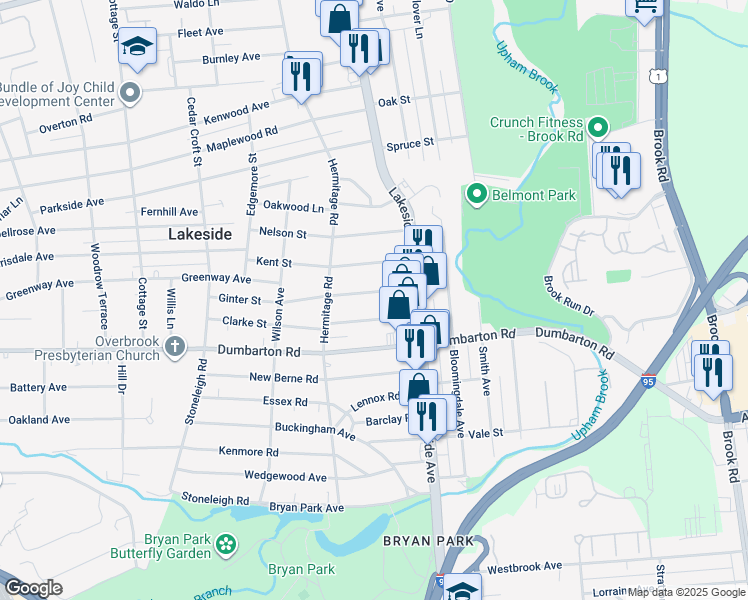 map of restaurants, bars, coffee shops, grocery stores, and more near 2113 Ginter Street in Richmond