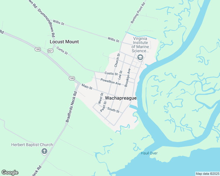 map of restaurants, bars, coffee shops, grocery stores, and more near Church Street in Melfa