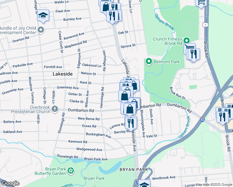 map of restaurants, bars, coffee shops, grocery stores, and more near 2113 Ginter Street in Richmond