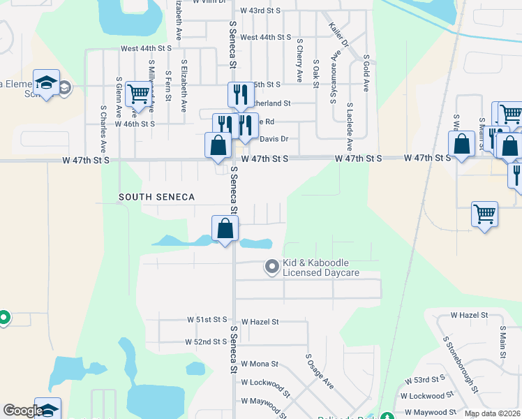 map of restaurants, bars, coffee shops, grocery stores, and more near 4960 South Seneca Street in Wichita