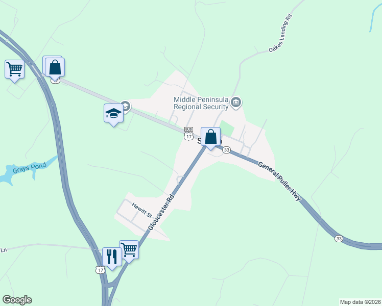 map of restaurants, bars, coffee shops, grocery stores, and more near 740-868 Gloucester Road in Saluda