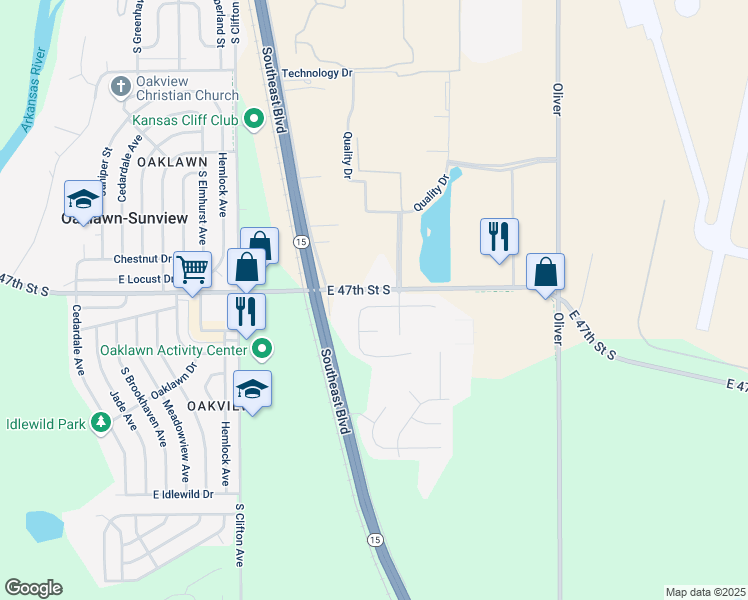 map of restaurants, bars, coffee shops, grocery stores, and more near 4113 Jonquil Street in Wichita