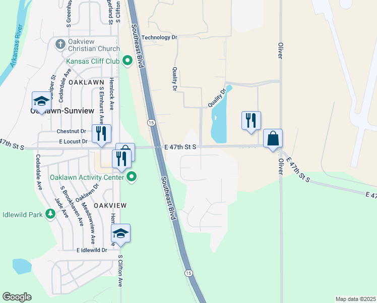 map of restaurants, bars, coffee shops, grocery stores, and more near 4113 Jonquil Street in Wichita